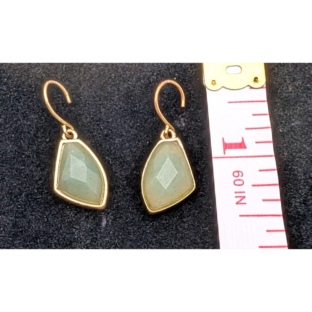 Stella & Dot Sage Green Faceted Stone Gold Tone Geometric Drop Earrings